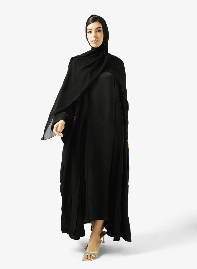 hayas closet Floral Embroidered Loose Fit High Neck Abaya